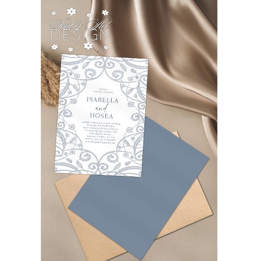 Hübsche Soft Dusty Blue Silver Floral Lace Wedding Einladung