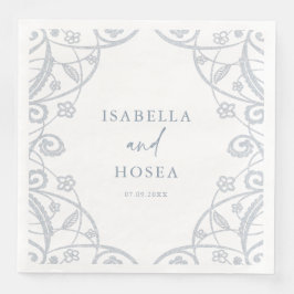Hübsche Soft Dusty Blue Silver Floral Lace Wedding Serviette