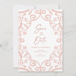 Hübsche Soft Rose Gold Glitzer Blumenzange Hochzei Save The Date