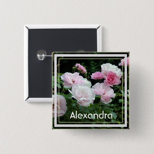 Hübsche sommerrosa Blume Name Button (Vorne & Hinten)