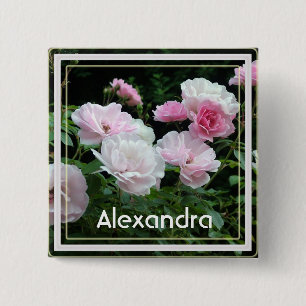 Hübsche sommerrosa Blume Name Button