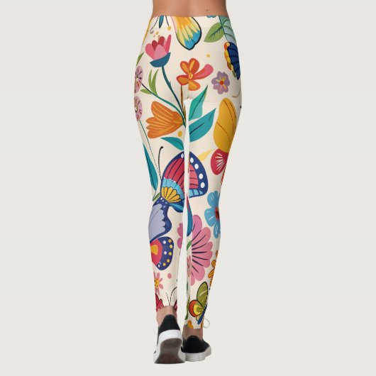 Hübsche Sommerschmetterlinge und Blume Muster Leggings (Rückseite)