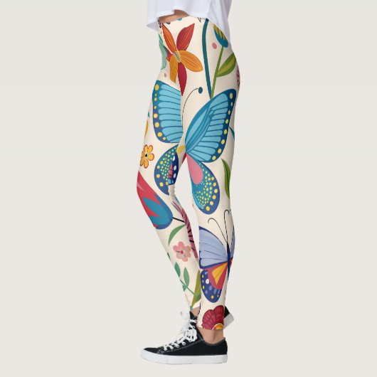 Hübsche Sommerschmetterlinge und Blume Muster Leggings (Links)