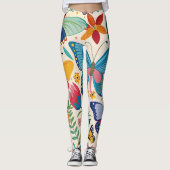Hübsche Sommerschmetterlinge und Blume Muster Leggings (Vorderseite)
