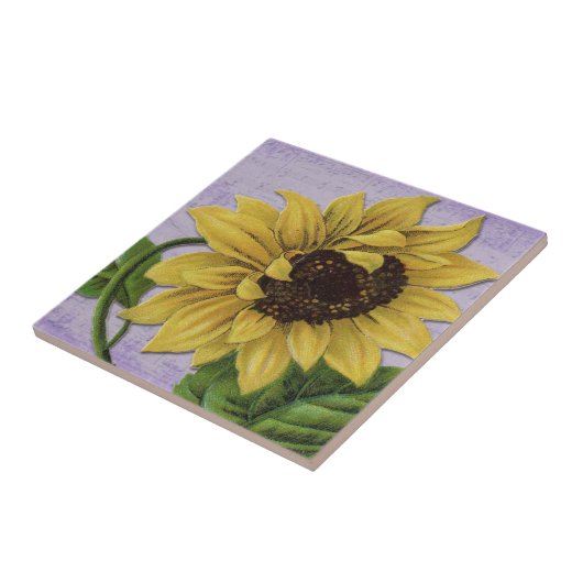 Hübsche Sonnenblume auf Blatt-Musik Fliese (Seite)