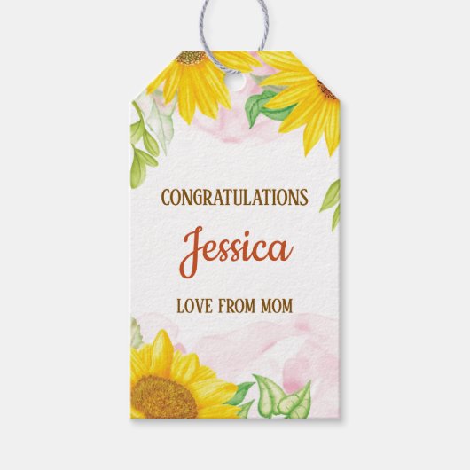 Hübsche Sonnenblumen-Baby-Party Geschenkanhänger (Vorderseite)