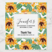 Hübsche Sonnenblumen Gelb & Grün Muster Geburtstag Weinetikett (Einzelnes Label)