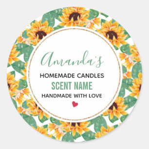 Hübsche Sonnenblumen Gelb-Grün-Muster-Kerze Runder Aufkleber