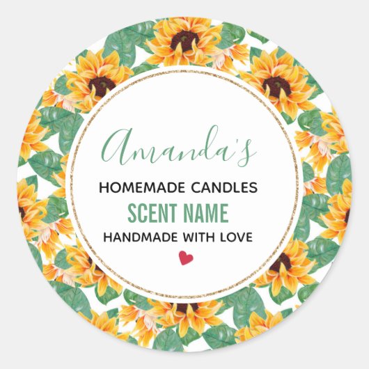 Hübsche Sonnenblumen Gelb-Grün-Muster-Kerze Runder Aufkleber (Vorderseite)