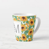 Hübsche Sonnenblumen Gelb-Grün-Muster Monogramm Milchtasse (Rechte Ecke)