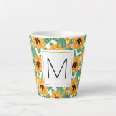 Hübsche Sonnenblumen Gelb-Grün-Muster Monogramm Milchtasse (Vorderseite)