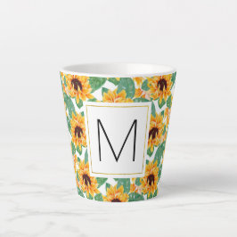 Hübsche Sonnenblumen Gelb-Grün-Muster Monogramm Milchtasse