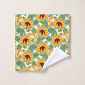 Hübsche Sonnenblumen Gelb und Grün Badhandtuch Set (Waschlappen)
