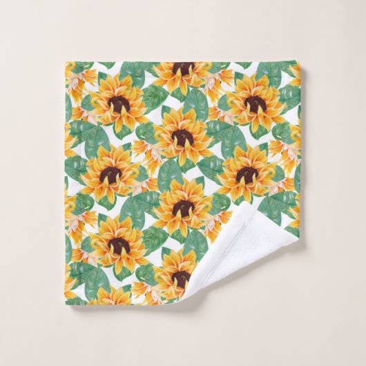 Hübsche Sonnenblumen Gelb und Grün Badhandtuch Set (Waschlappen)