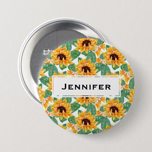 Hübsche Sonnenblumen Gelb und Grün Button (Vorne & Hinten)