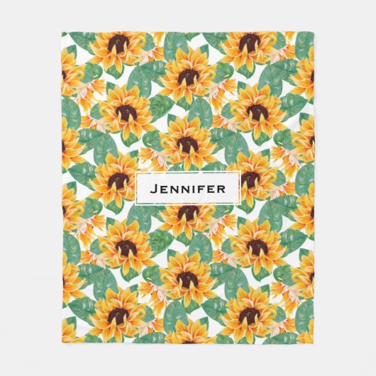 Hübsche Sonnenblumen Gelb und Grün Fleecedecke (Vorderseite)