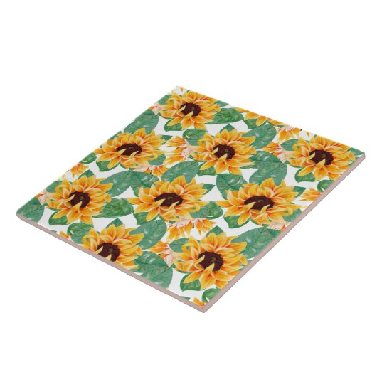 Hübsche Sonnenblumen Gelb und Grün Fliese (Seite)