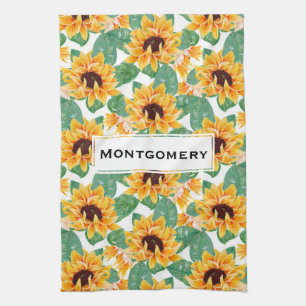 Hübsche Sonnenblumen Gelb und Grün Geschirrtuch