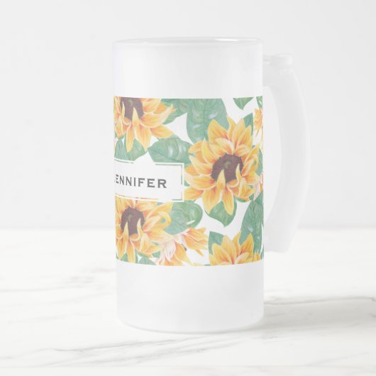 Hübsche Sonnenblumen Gelb und Grün Mattglas Bierglas (VorderseiteRechts)