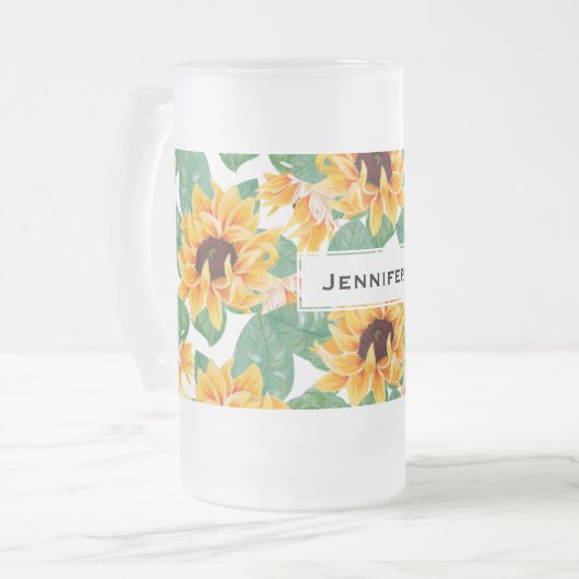 Hübsche Sonnenblumen Gelb und Grün Mattglas Bierglas (Vorderseite Links)