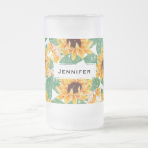 Hübsche Sonnenblumen Gelb und Grün Mattglas Bierglas