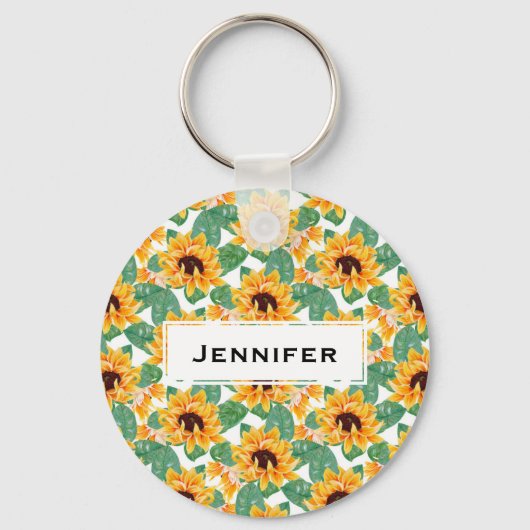 Hübsche Sonnenblumen Gelb und Grün Schlüsselanhänger (Vorderseite)