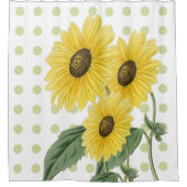 Hübsche Sonnenblumen Hellgrüne Punkte auf Weiß Duschvorhang (Vorderseite)