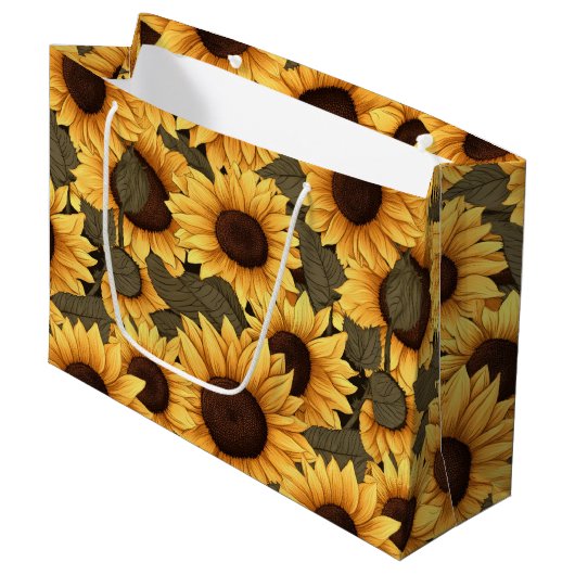 Hübsche Sonnenblumen-Illustration All-Over-Print Große Geschenktüte (Vorderseite Schrägansicht)