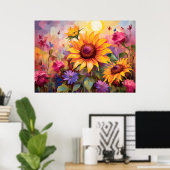 Hübsche Sonnenblumen im Feld farbenfroher Blume Poster (Heimbüro)