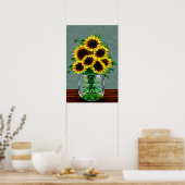 Hübsche Sonnenblumen in Glasvitrinen Poster (Küche)