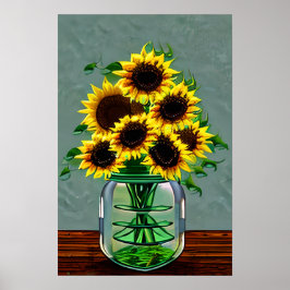 Hübsche Sonnenblumen in Glasvitrinen Poster