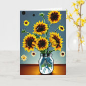 Hübsche Sonnenblumen in Vasen Kunst | Geburtstag d Karte (Gelbe Blume)