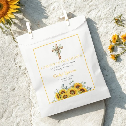 Hübsche Sonnenblumen & Kreuz Trauer-Samenpackung Geschenktütchen