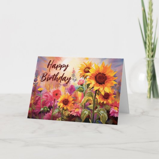 Hübsche Sonnenblumen mit farbenfrohen Blume Geburt Karte (Vorderseite)