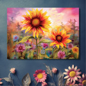 Hübsche Sonnenblumen mit farbenfrohen Blume Geburt Karte