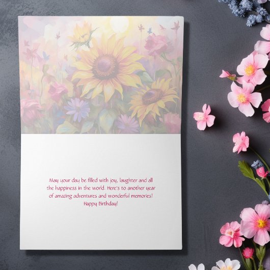 Hübsche Sonnenblumen mit farbenfrohen Blume Geburt Karte