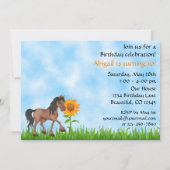 Hübsche Sonnenblumen & Pferde Einladung zum Geburt (Rückseite)