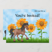 Hübsche Sonnenblumen & Pferde Einladung zum Geburt (Vorne/Hinten)