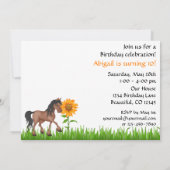 Hübsche Sonnenblumen & Pferde Einladung zum Geburt (Rückseite)