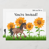 Hübsche Sonnenblumen & Pferde Einladung zum Geburt (Vorne/Hinten)