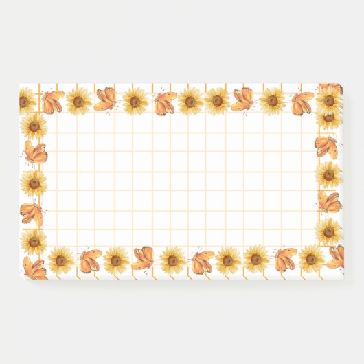 Hübsche Sonnenblumen Schmetterlinge Moderne Muster Post-it Klebezettel (Vorderseite)