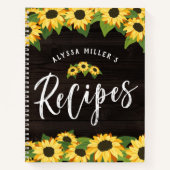 Hübsche Sonnenblumen und rustikale Holzrezepte Notizblock (Vorderseite)