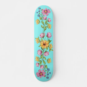 Hübsche Sonnenblumen und Wildblumen auf Aquamarine Skateboard