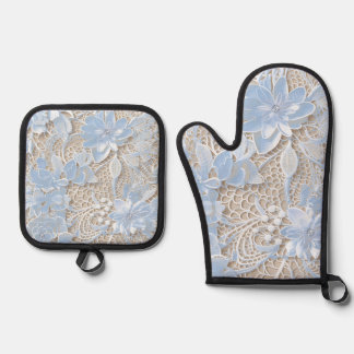 Hübsche Spitze und Diamant Ofenhandschuh & Topflappen-Set