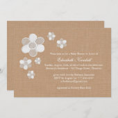 Hübsche Spitzen-Blume auf Burlap Baby Dusche Einla Einladung (Vorne/Hinten)