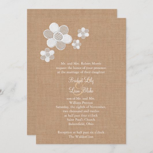 Hübsche Spitzen-Blume auf der Einladung zur Hochze (Vorne/Hinten)