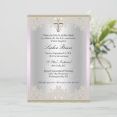 Hübsche Spitzen-Kreuztaufe/Christening-Einladung Einladung (Stehend Vorderseite)