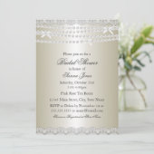 Hübsche Spitzen- & Perlendusche Einladung (Stehend Vorderseite)