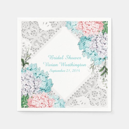 Hübsche Spitzen und Hydrangeas Brautparty Napkins Serviette (Vorderseite)