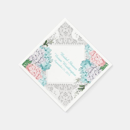 Hübsche Spitzen und Hydrangeas Brautparty Napkins Serviette (Ecke)